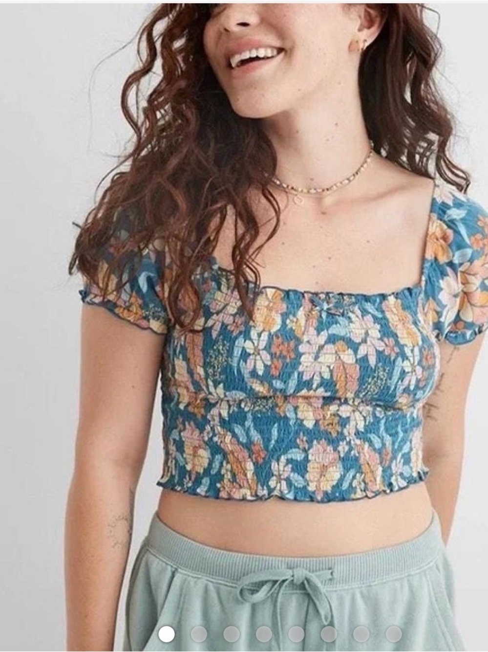 Aerie Smocked Square-Neck Floral Crop Top, Sz Xs, guc